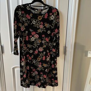 LOFT Black Floral Long Sleeve Holiday Party Dress